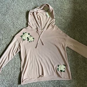 Medium Pink Hoodie With Embroidered White Roses!